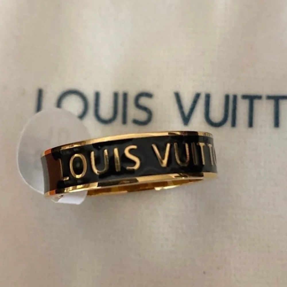 Louis Vuitton Logo Ring Black & Gold; 10